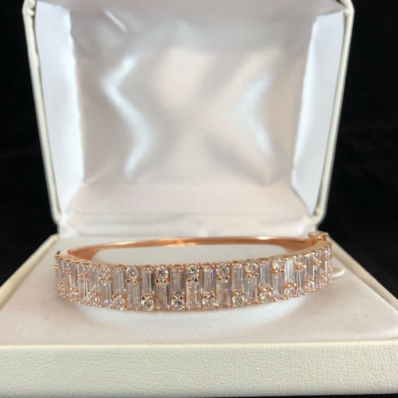 14kt Rose Gold Over Silver Cubic Zirconia Bangle Bracelet $375 NWB - Picture 1 of 8